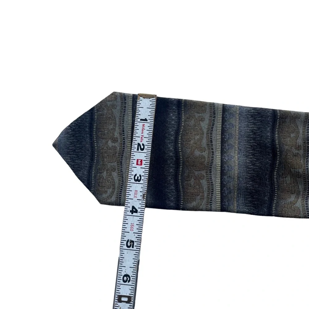 Puritan Men’s Blue Gray Tan Stripe Abstract Pattern 100% Silk‎ Classic Neck Tie